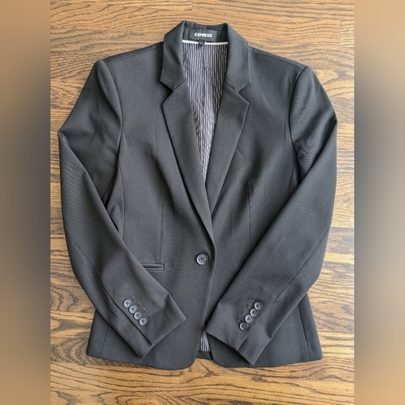 Express Slim Stretch Single Button Black Blazer Size 6 - Picture 1 of 12